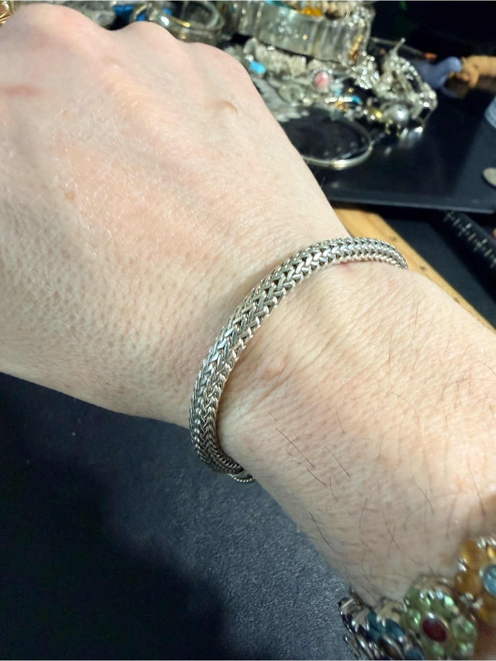 925, Silver Braided Wheat Style Toggle Clasp Bracelet 7.25” - Picture 6 of 8